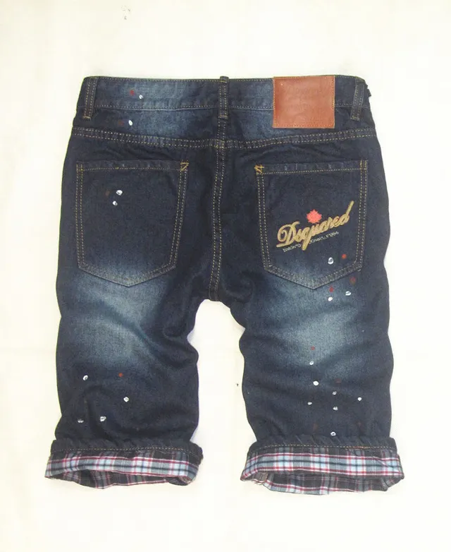 Dsquared2 Short de Denim Azul Multicolor Distressed com Punhos Enrolados 1