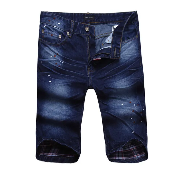 Dsquared2 Short de Denim Azul Multicolor Distressed com Punhos Enrolados 13