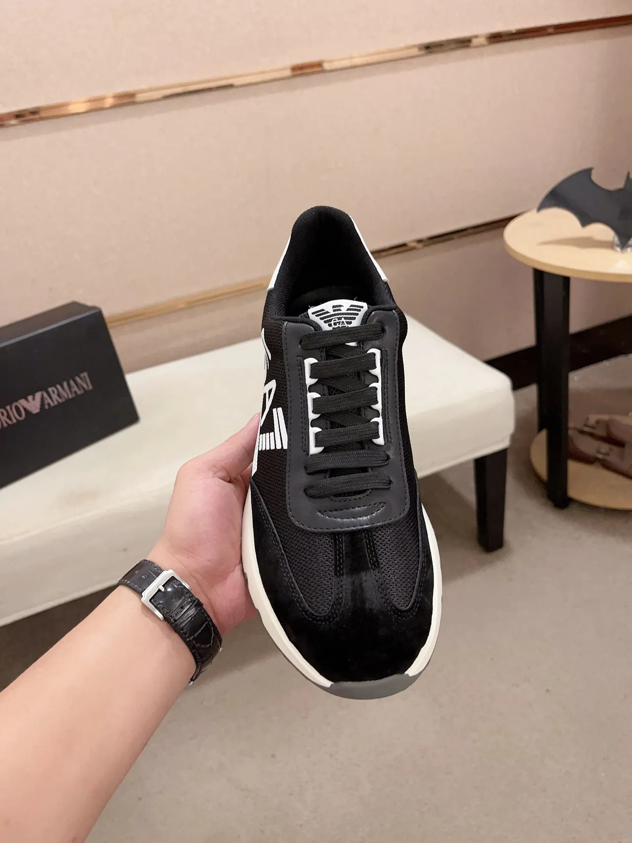 EA7 Noir Blanc Semelle Plateforme Maille Et Daim Supérieur Chunky Sneakers 2