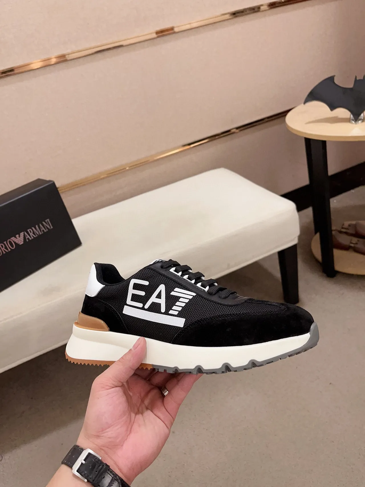 EA7 Noir Blanc Semelle Plateforme Maille Et Daim Supérieur Chunky Sneakers 4