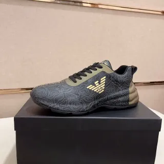 Emporio Armani Black Gold Topographic Line Print Eagle Logo Sneakers