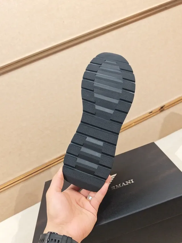 Emporio Armani Brown Black Slip-On Construction Pebbled And Smooth Leather Contrast Sneakers 2