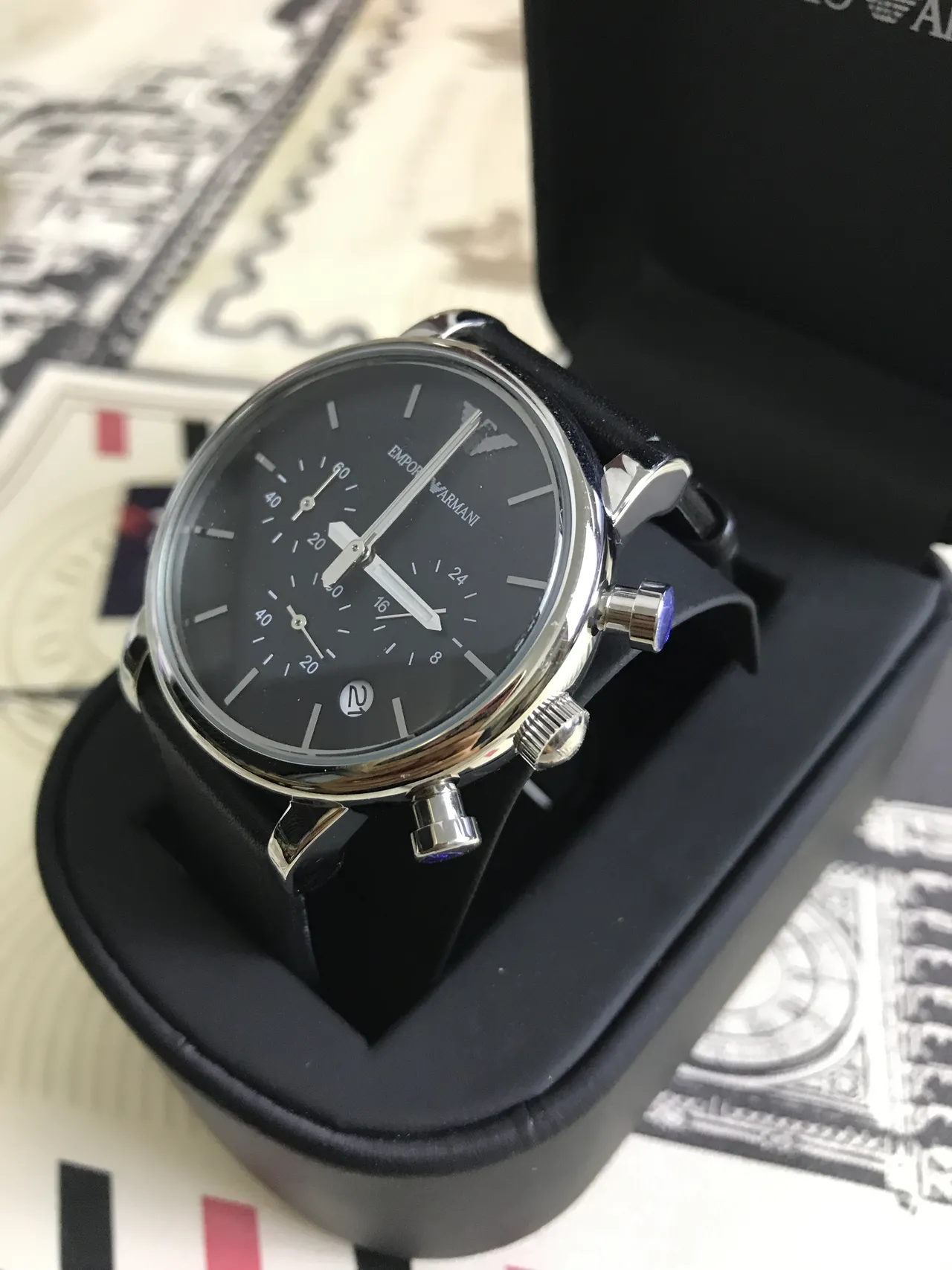 Emporio Armani Classic Chronograph Black Dial Quartz Watch 9