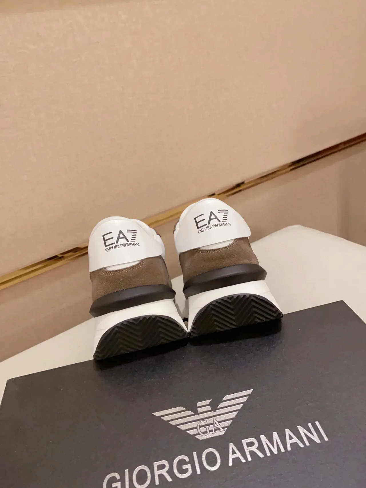 Emporio Armani Eagle Logo Brown and White Lifestyle Sneakers 3