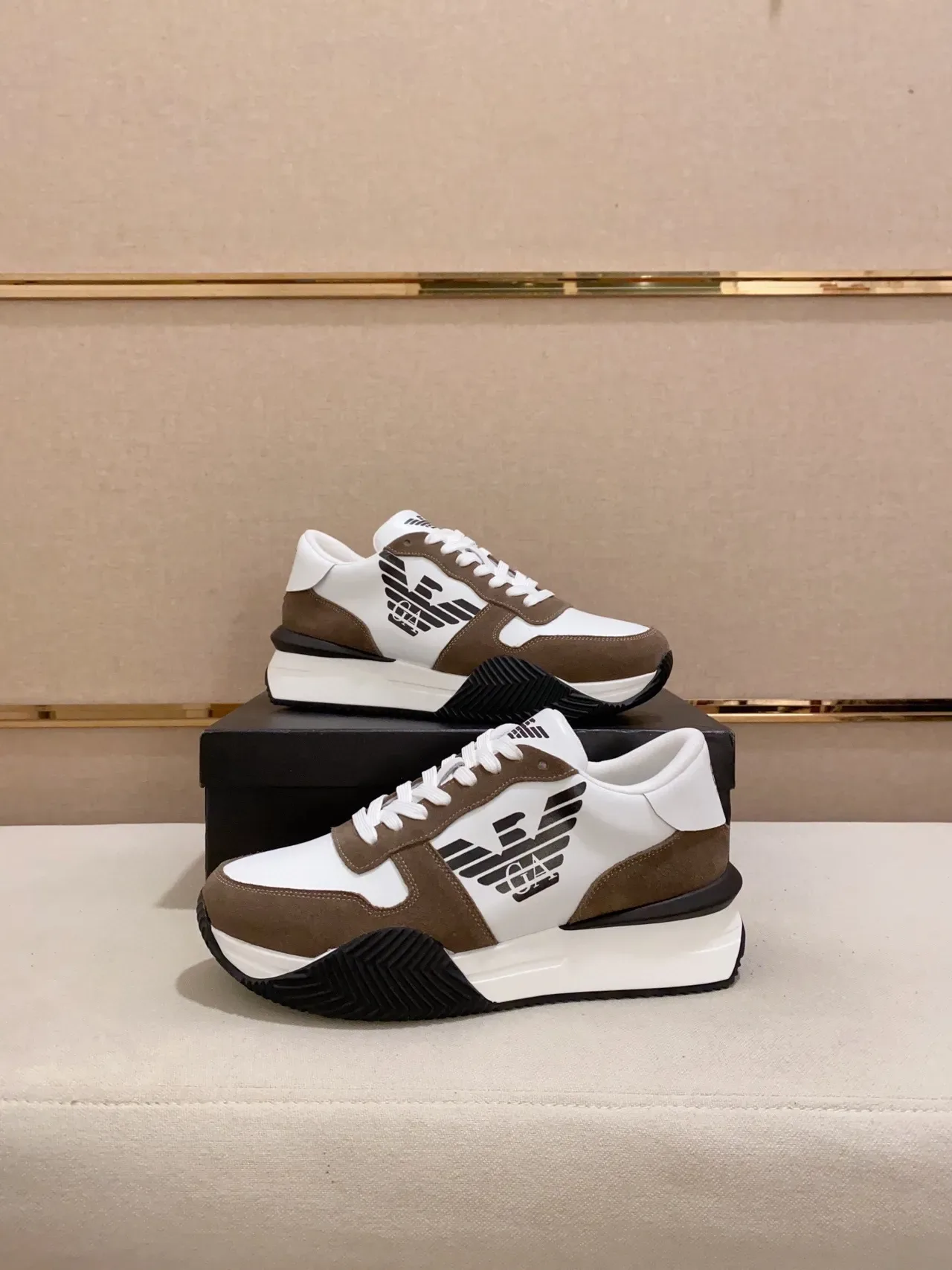 Emporio Armani Eagle Logo Brown and White Lifestyle Sneakers 4