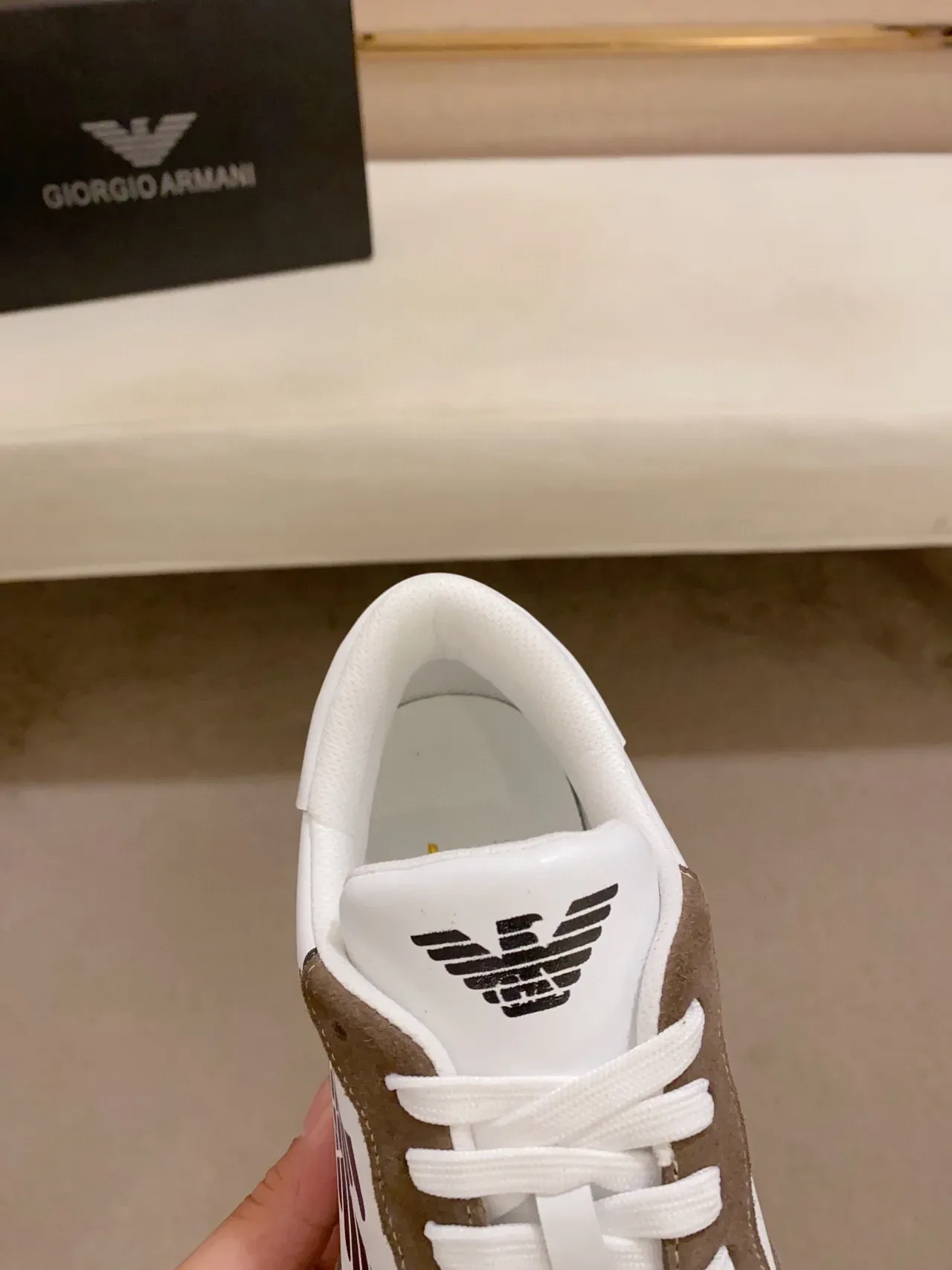 Emporio Armani Eagle Logo Brown and White Lifestyle Sneakers 5