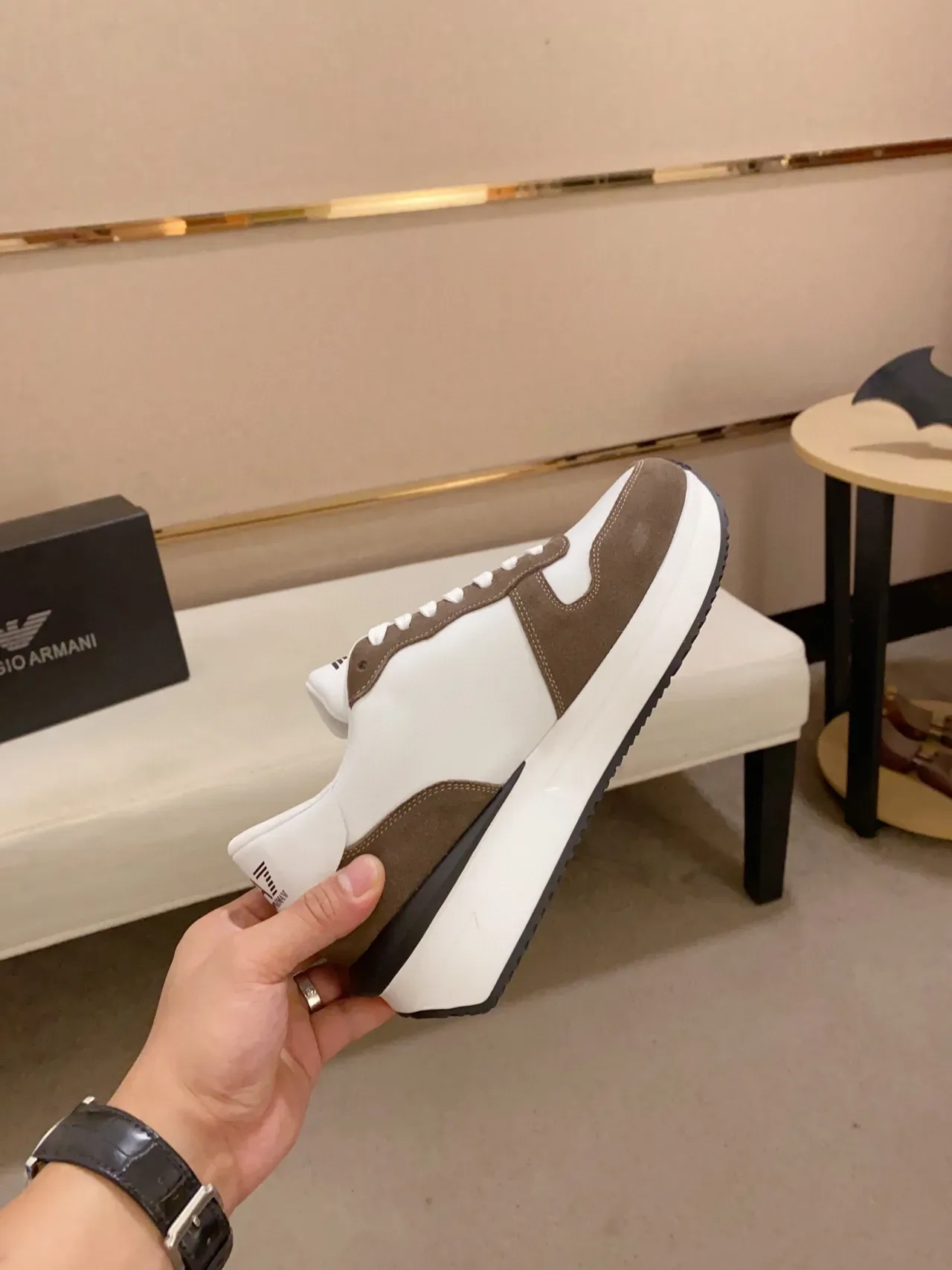 Emporio Armani Eagle Logo Brown and White Lifestyle Sneakers 6