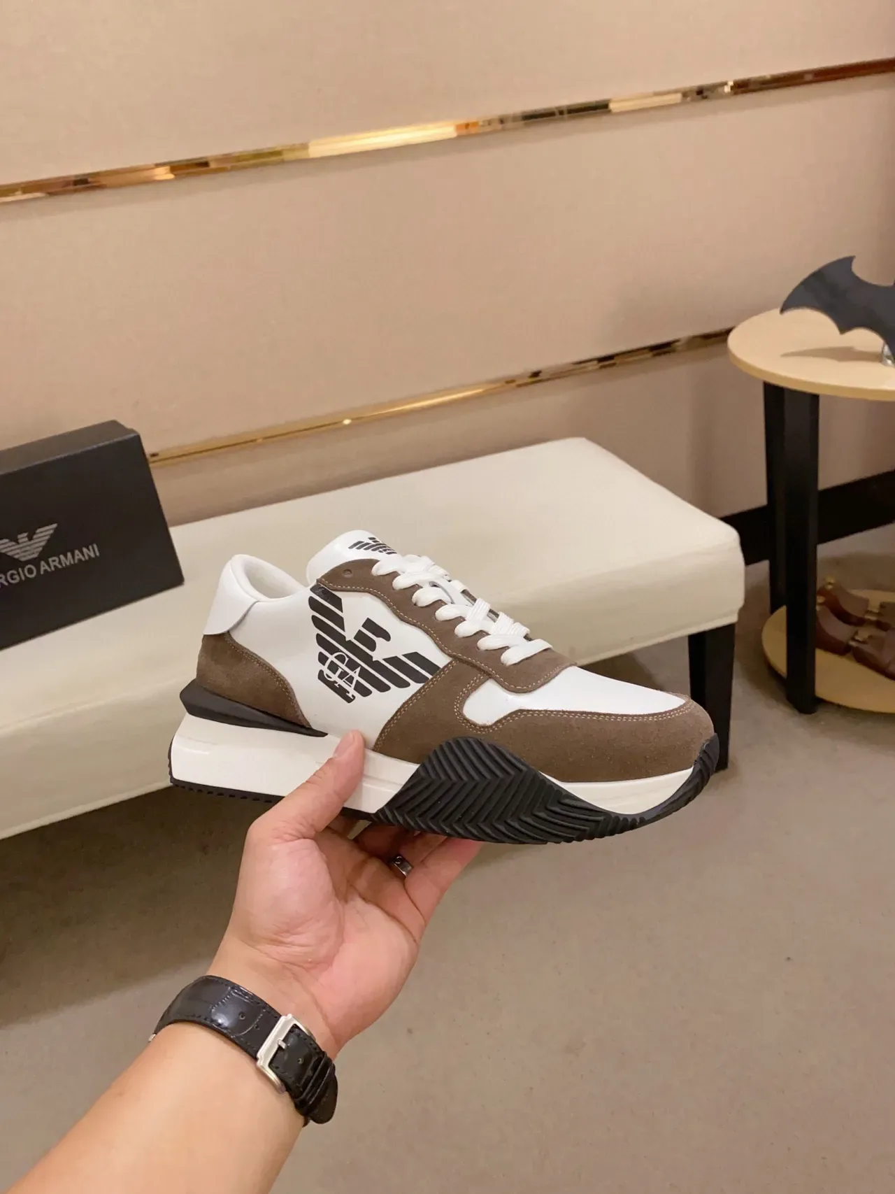 Emporio Armani Eagle Logo Brown and White Lifestyle Sneakers 7