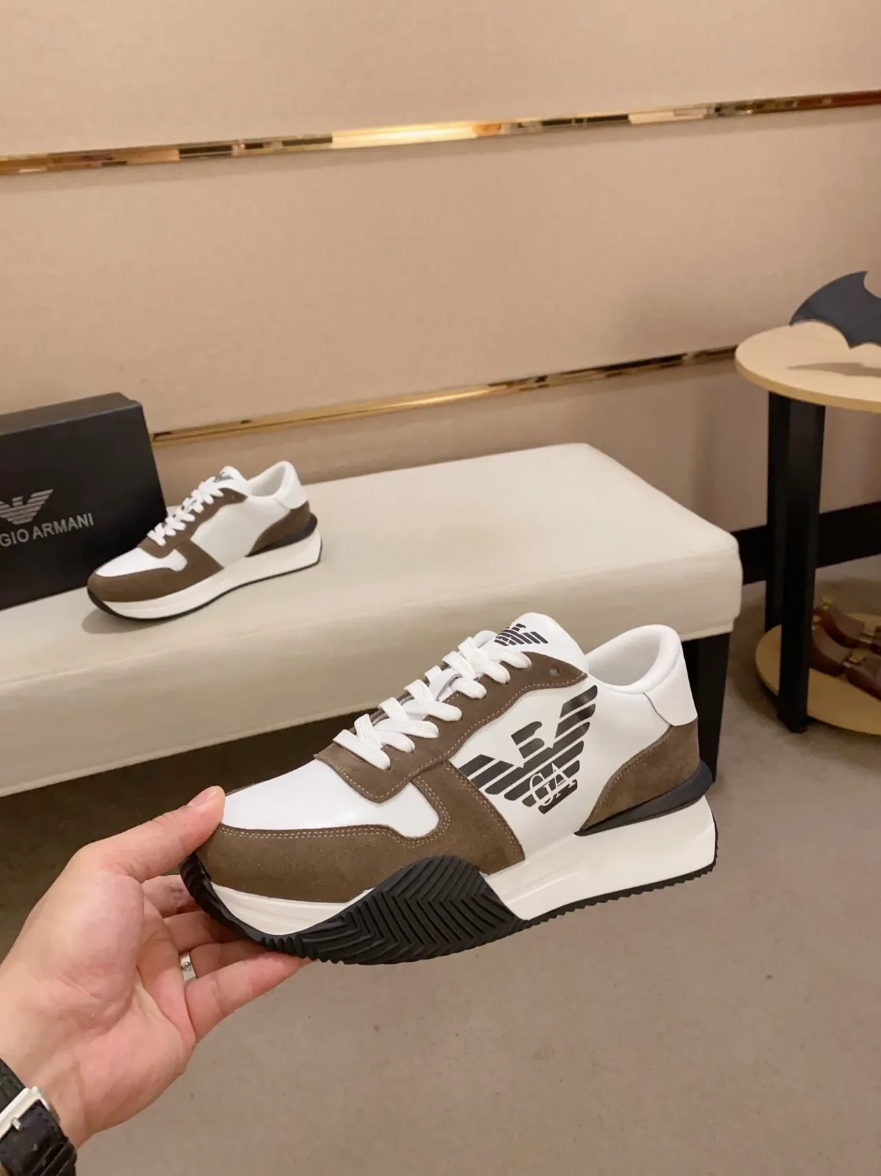 Emporio Armani Eagle Logo Brown and White Lifestyle Sneakers 8