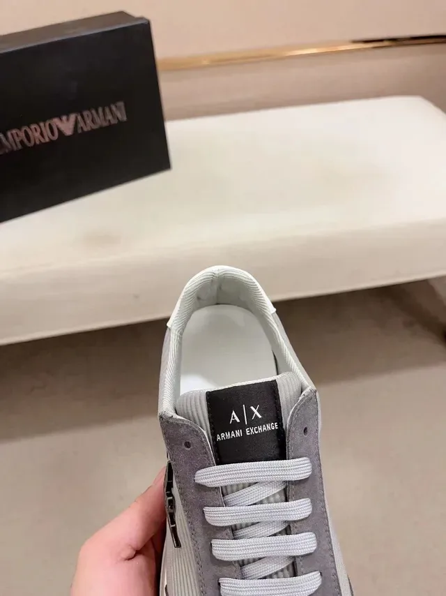 Emporio Armani Gris Negro Tejido Acanalado Superior Cubiertas de Ante Zapatillas Lifestyle 6