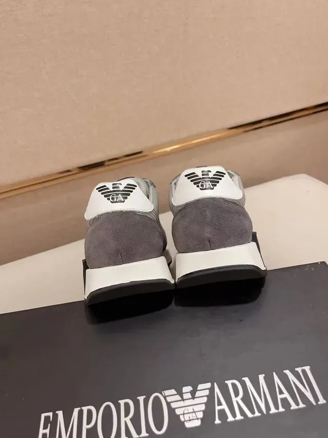 Emporio Armani Gris Negro Tejido Acanalado Superior Cubiertas de Ante Zapatillas Lifestyle 7