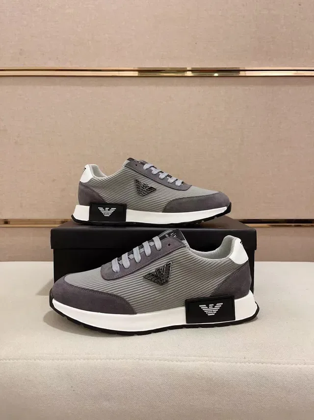 Emporio Armani Gris Negro Tejido Acanalado Superior Cubiertas de Ante Zapatillas Lifestyle 8