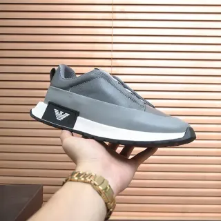 Emporio Armani Gris Blanco Sin Cordones Slip-On Construcción Capa Cuero Superior Zapatillas Lifestyle