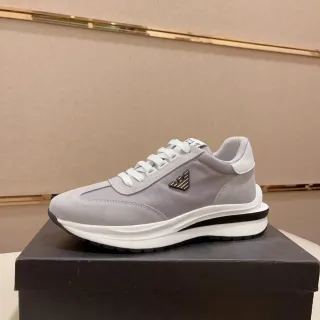 Emporio Armani Gray White Low-Top Suede-and-Mesh Upper Sneakers