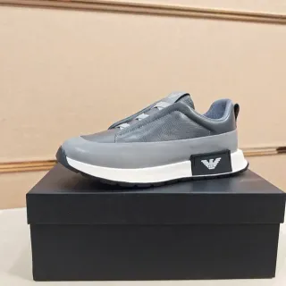 Emporio Armani Gray White Slip-On Layered Midsole Lifestyle Sneakers