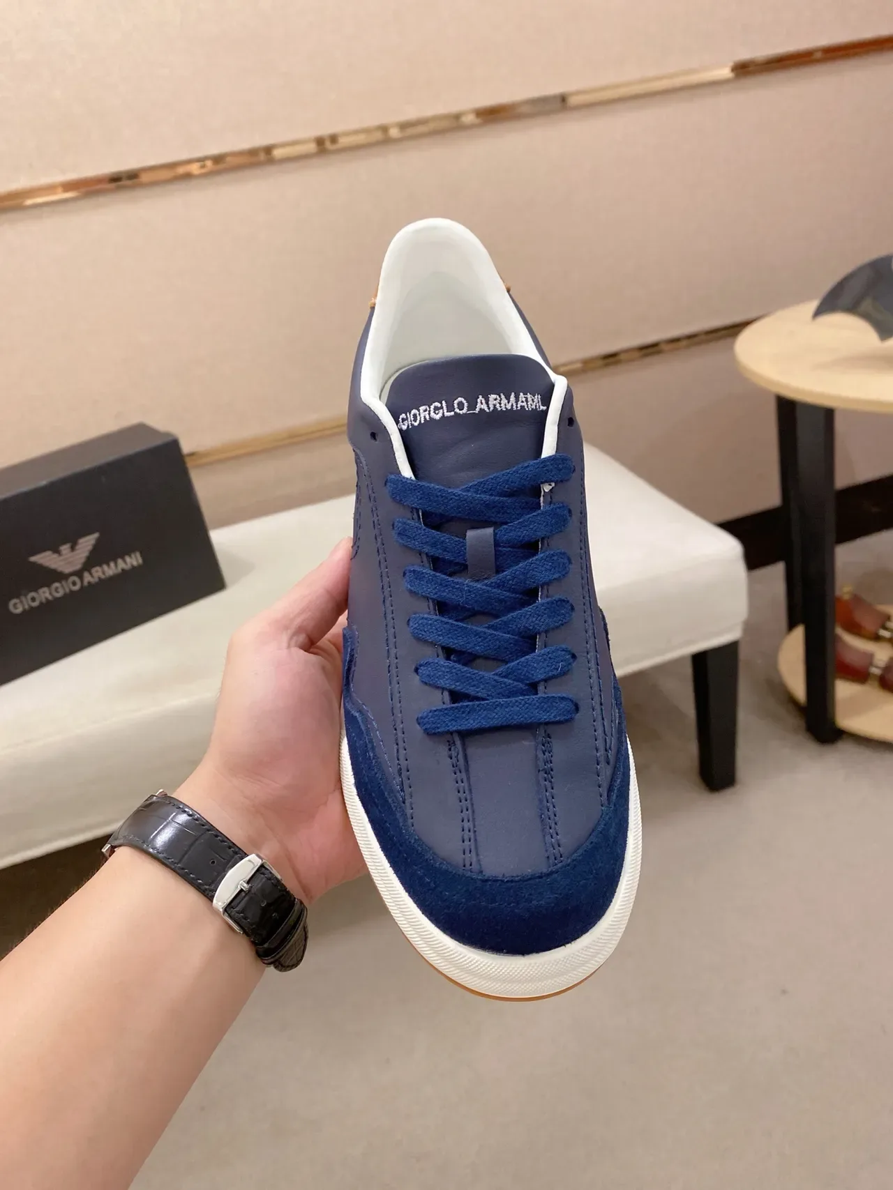 Emporio Armani Basket Lifestyle Bleu Marine Cuir-Suede Logo Aigle 5