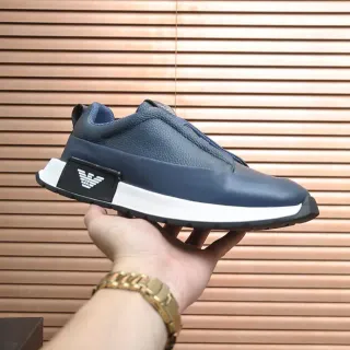 Emporio Armani Navy Blue Slip-On Leather Sneaker