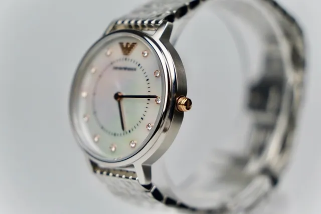 Emporio Armani Prata Branco Caixa Redonda Dial de Nácar Relógio de Quartzo 2