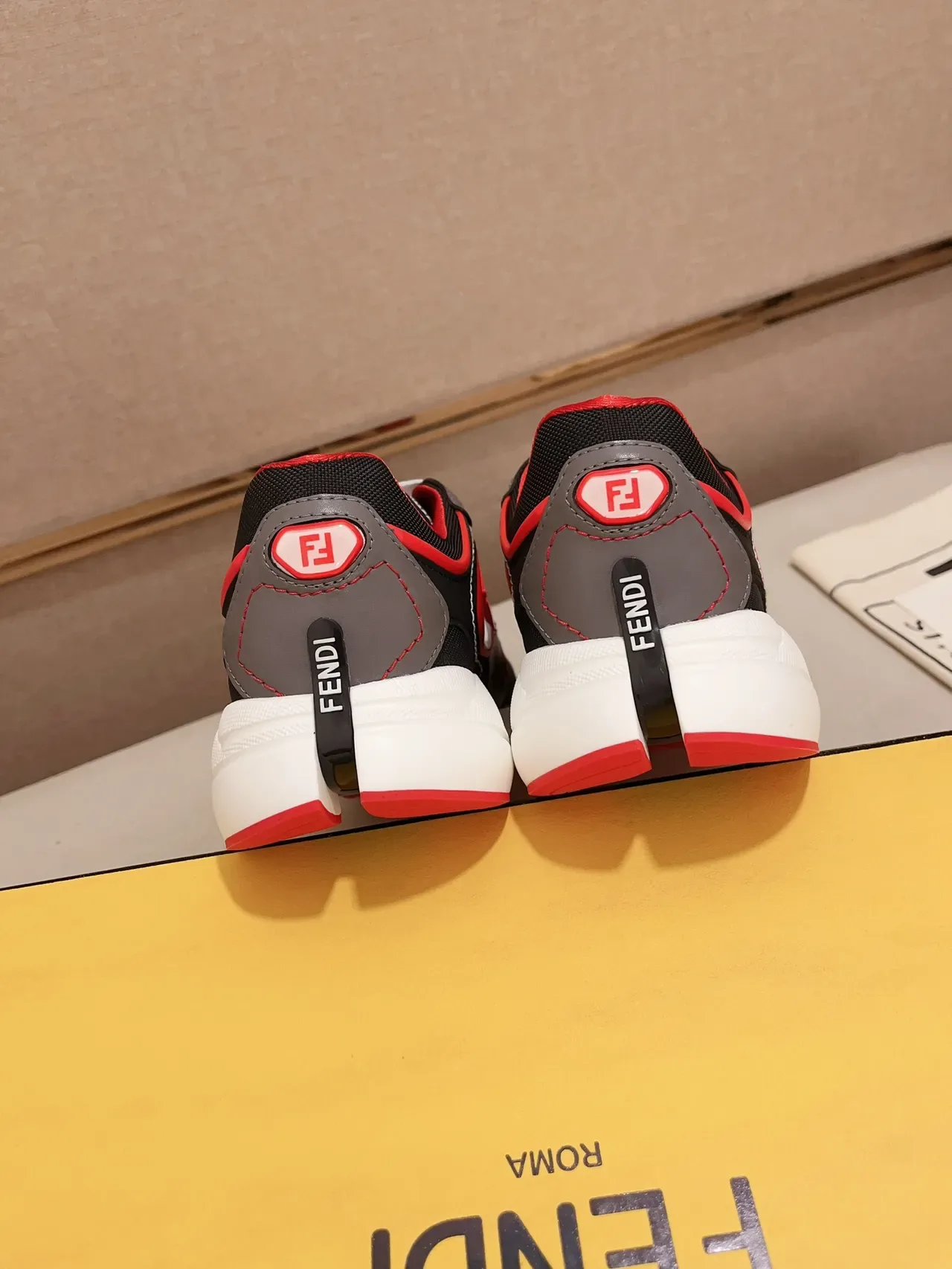 Fendi Black Red Sole FF Logo Overlay Chunky Sneakers 3