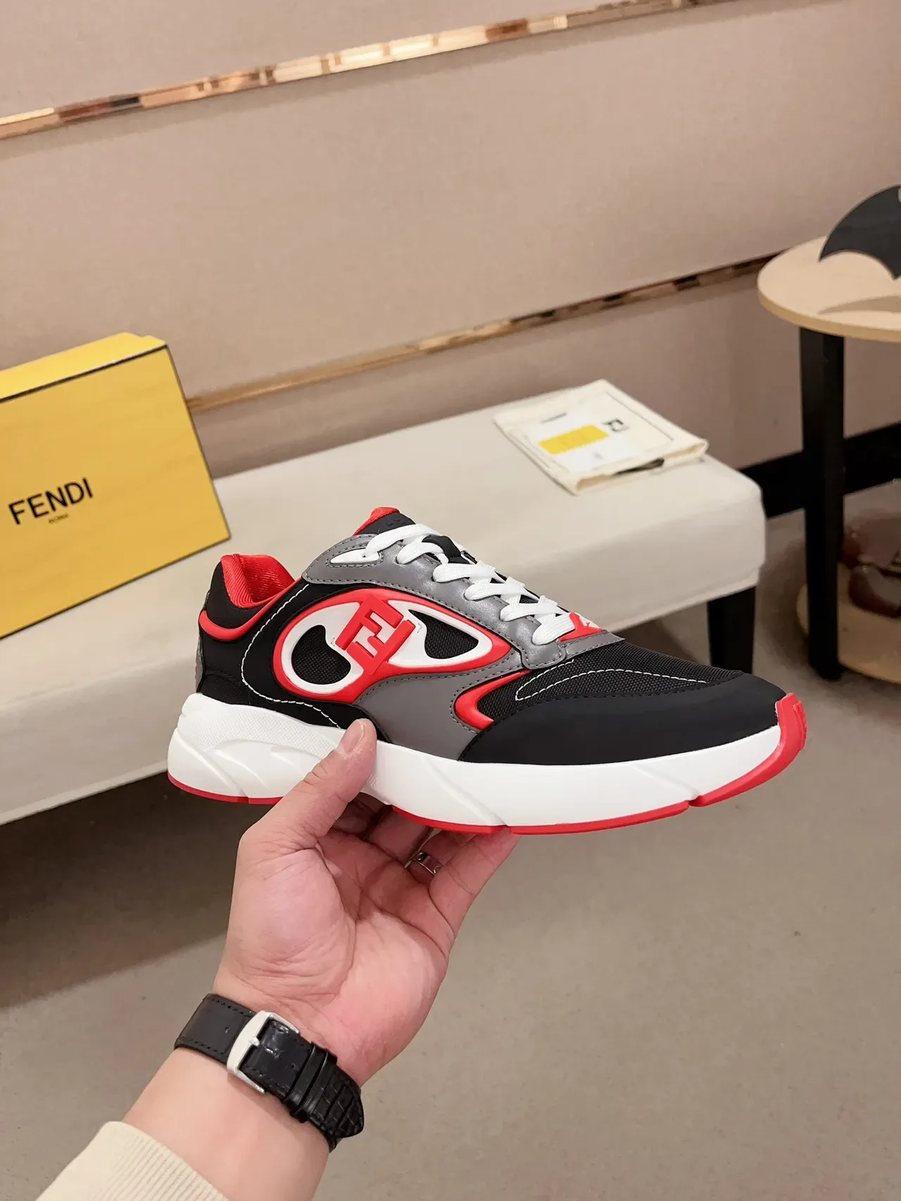 Fendi Black Red Sole FF Logo Overlay Chunky Sneakers 5