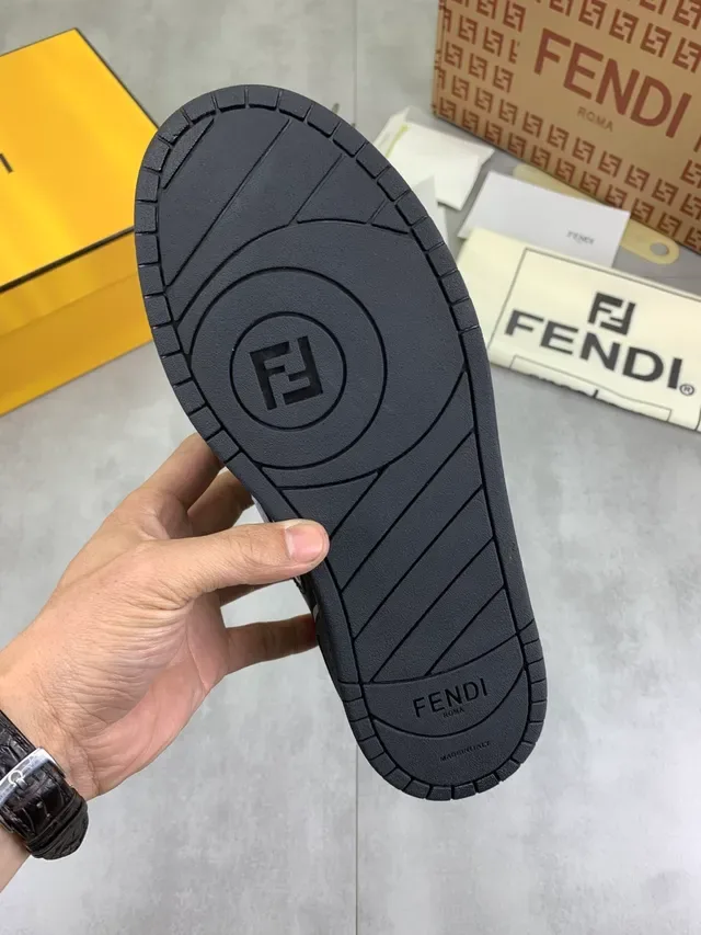 Fendi Black White Perforated Suede And Leather Upper FF Logo Accent Lifestyle Sneakers 2