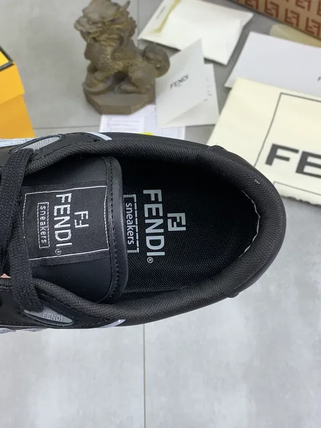Fendi Black White Perforated Suede And Leather Upper FF Logo Accent Lifestyle Sneakers 4