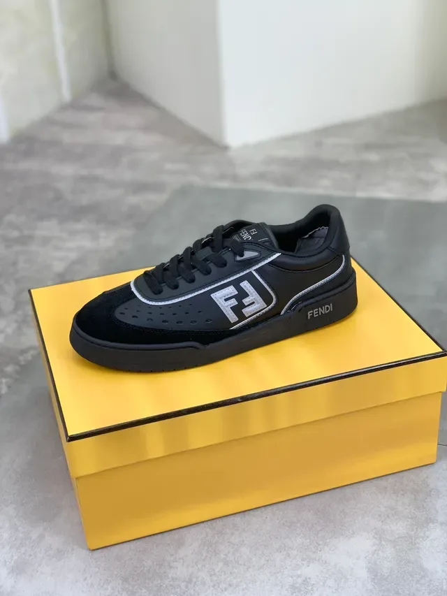 Fendi Black White Perforated Suede And Leather Upper FF Logo Accent Lifestyle Sneakers 5