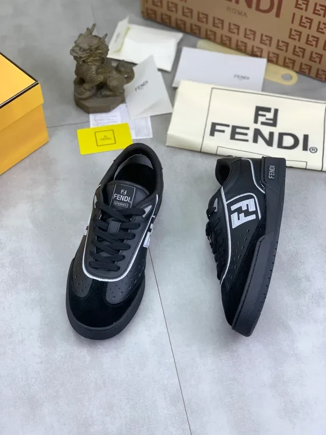 Fendi Black White Perforated Suede And Leather Upper FF Logo Accent Lifestyle Sneakers 6