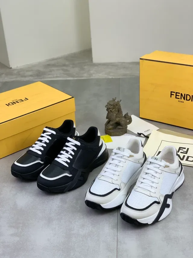 Fendi Black White Perforated Upper Contrast Piping Lifestyle Sneakers 2