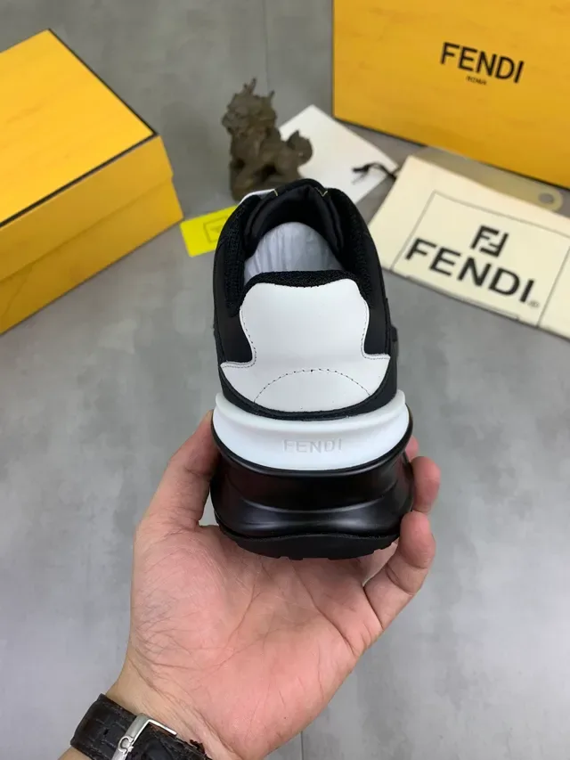 Fendi Black White Perforated Upper Contrast Piping Lifestyle Sneakers 4