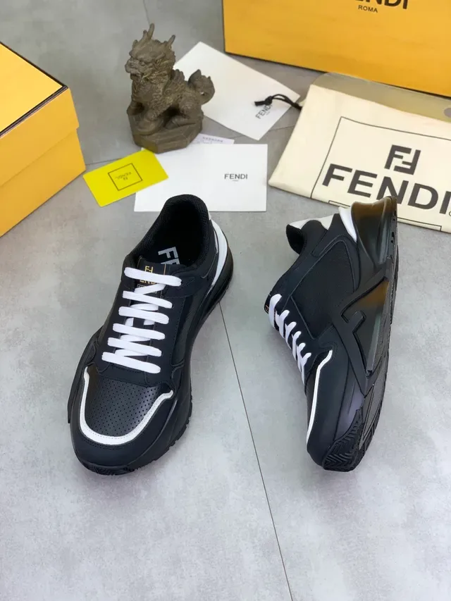 Fendi Black White Perforated Upper Contrast Piping Lifestyle Sneakers 6