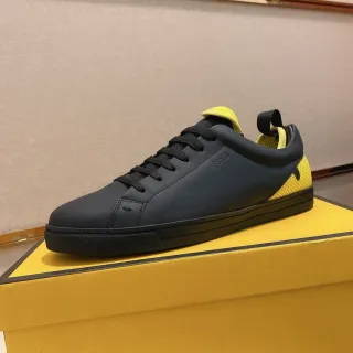 Fendi 黑色黄色低帮皮革上层生活方式运动鞋