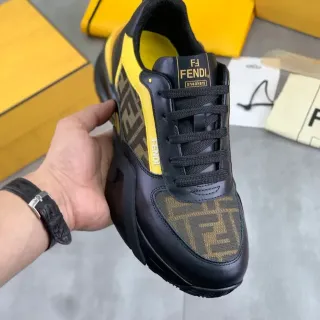 Fendi काला पीला सोल FF मोनोग्राम कपड़ा चंकी स्नीकर