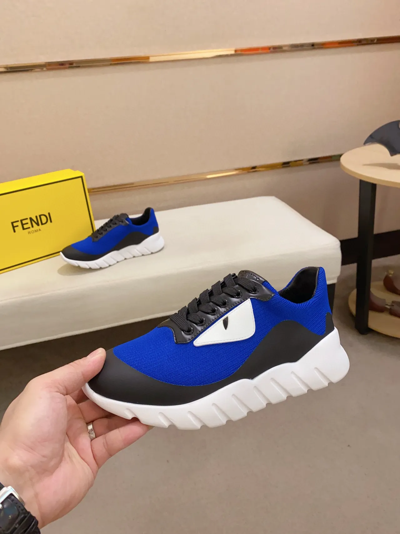Fendi Blue Black Sole Knit Upper Chunky Sneakers 7