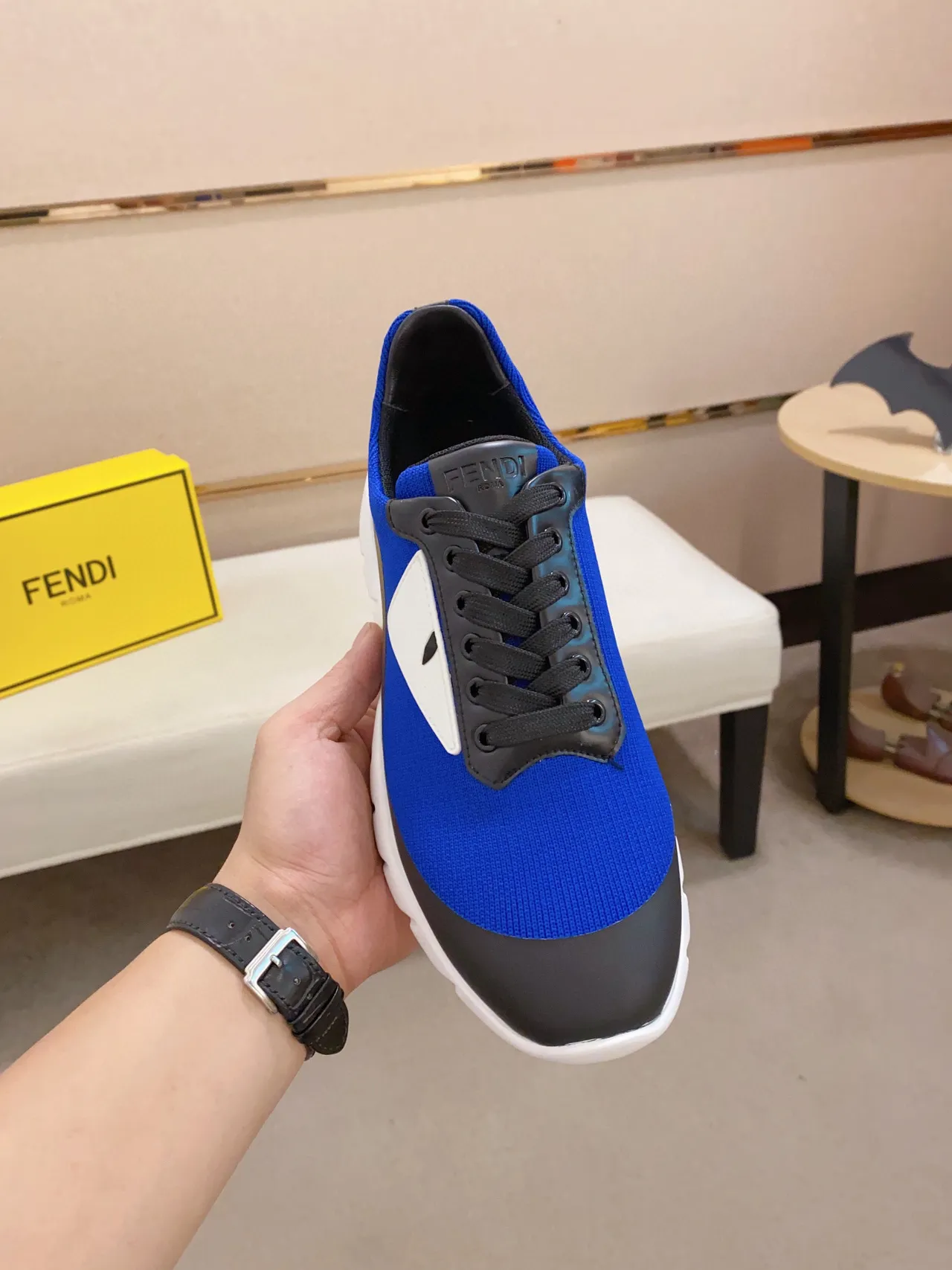 Fendi Blue Black Sole Knit Upper Chunky Sneakers 8
