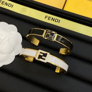 Fendi FF Cuff 黑色白色搪瓷镶嵌金色金属手链