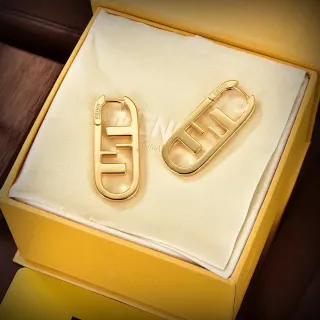 Fendi FF Hoop ذهبي Logo Motif أقراط