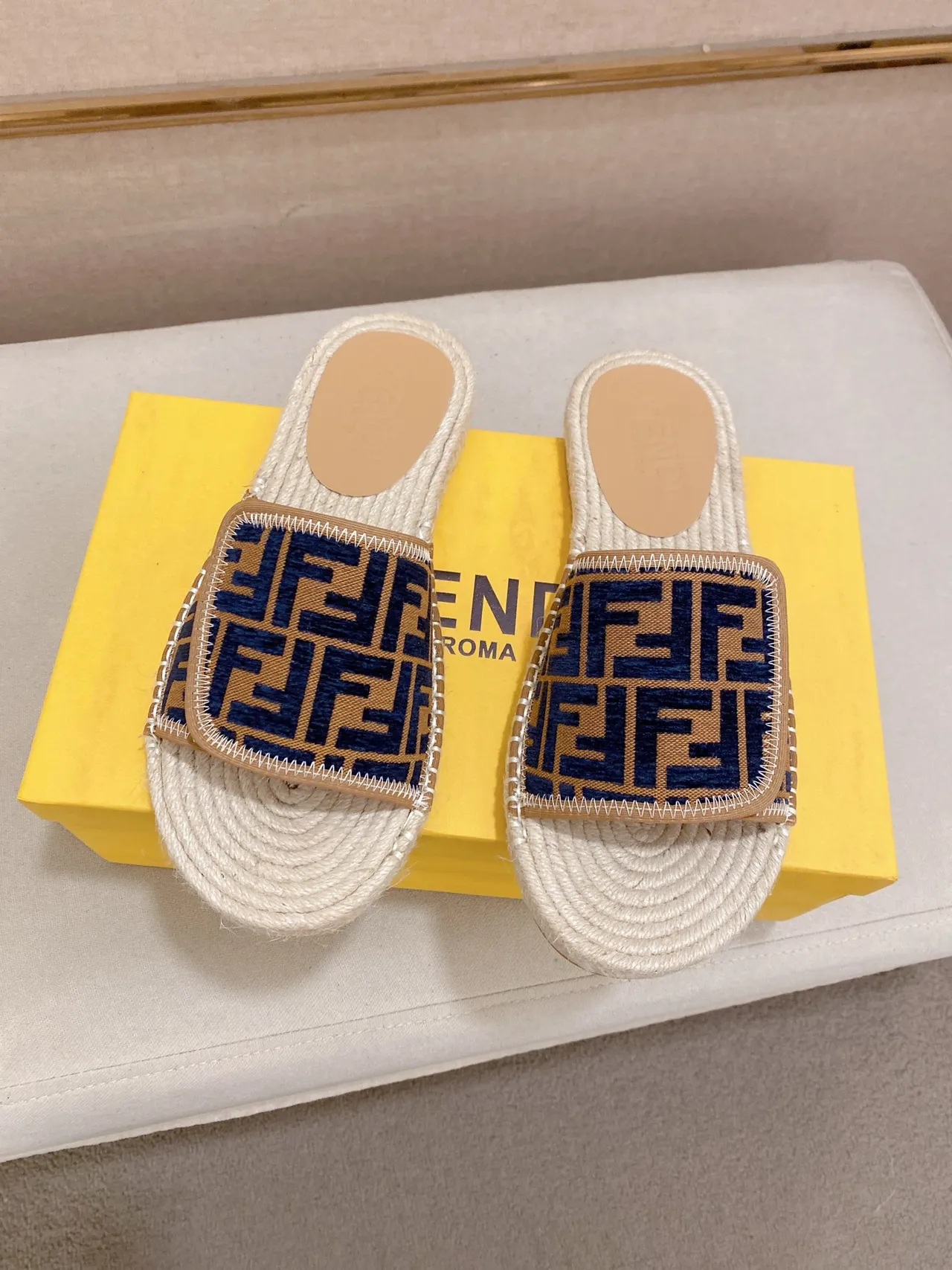 Fendi FF Logo Espadrille Slide Slippers 4