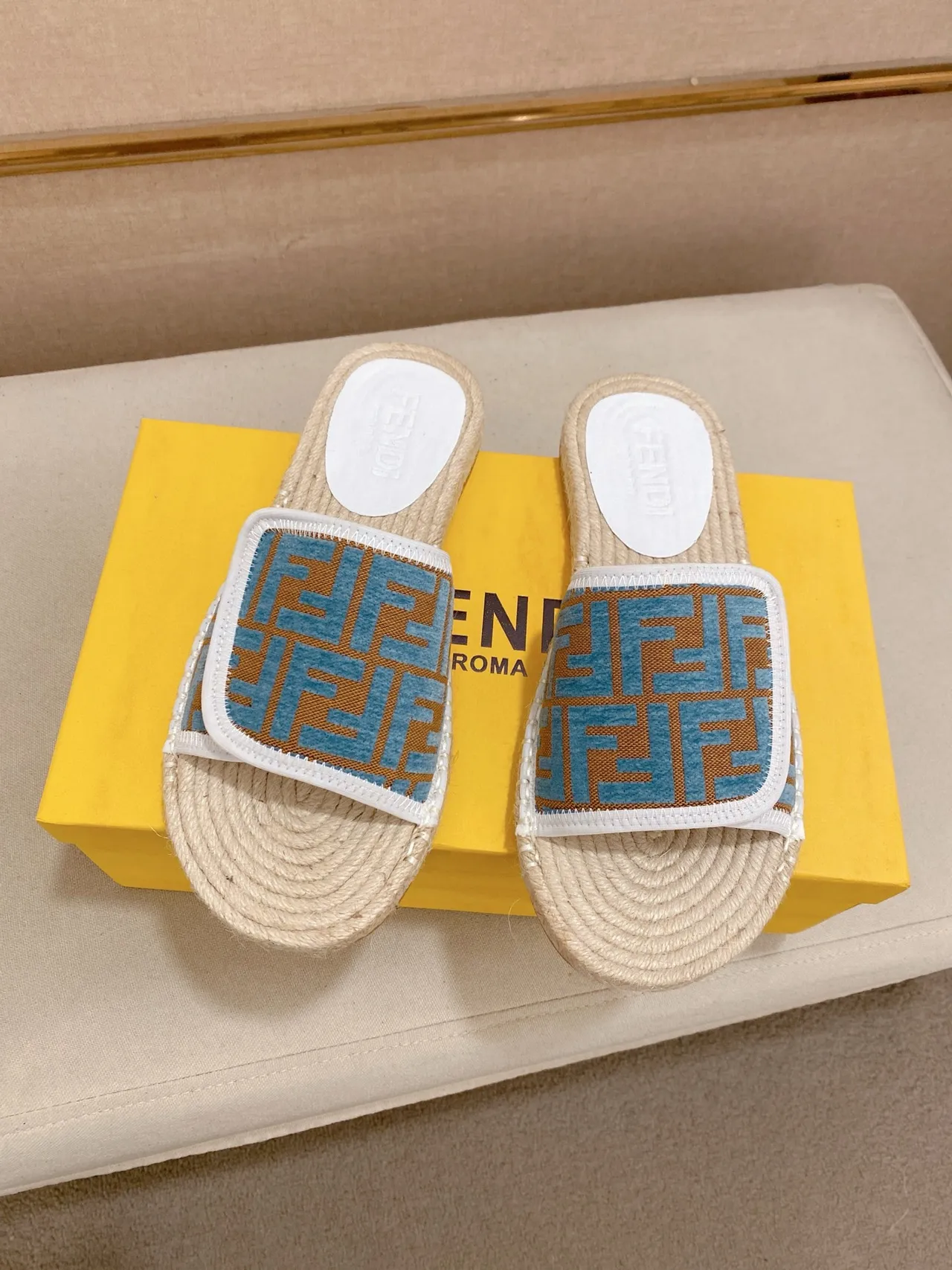 Fendi FF Logo Espadrille Slide Slippers 5