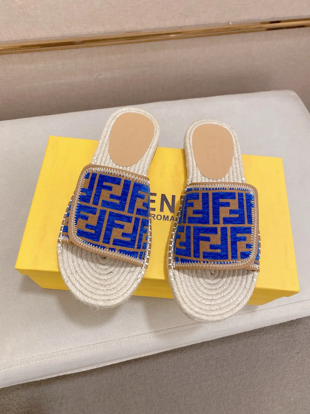 Fendi FF Logo Espadrille Slide Slippers 6
