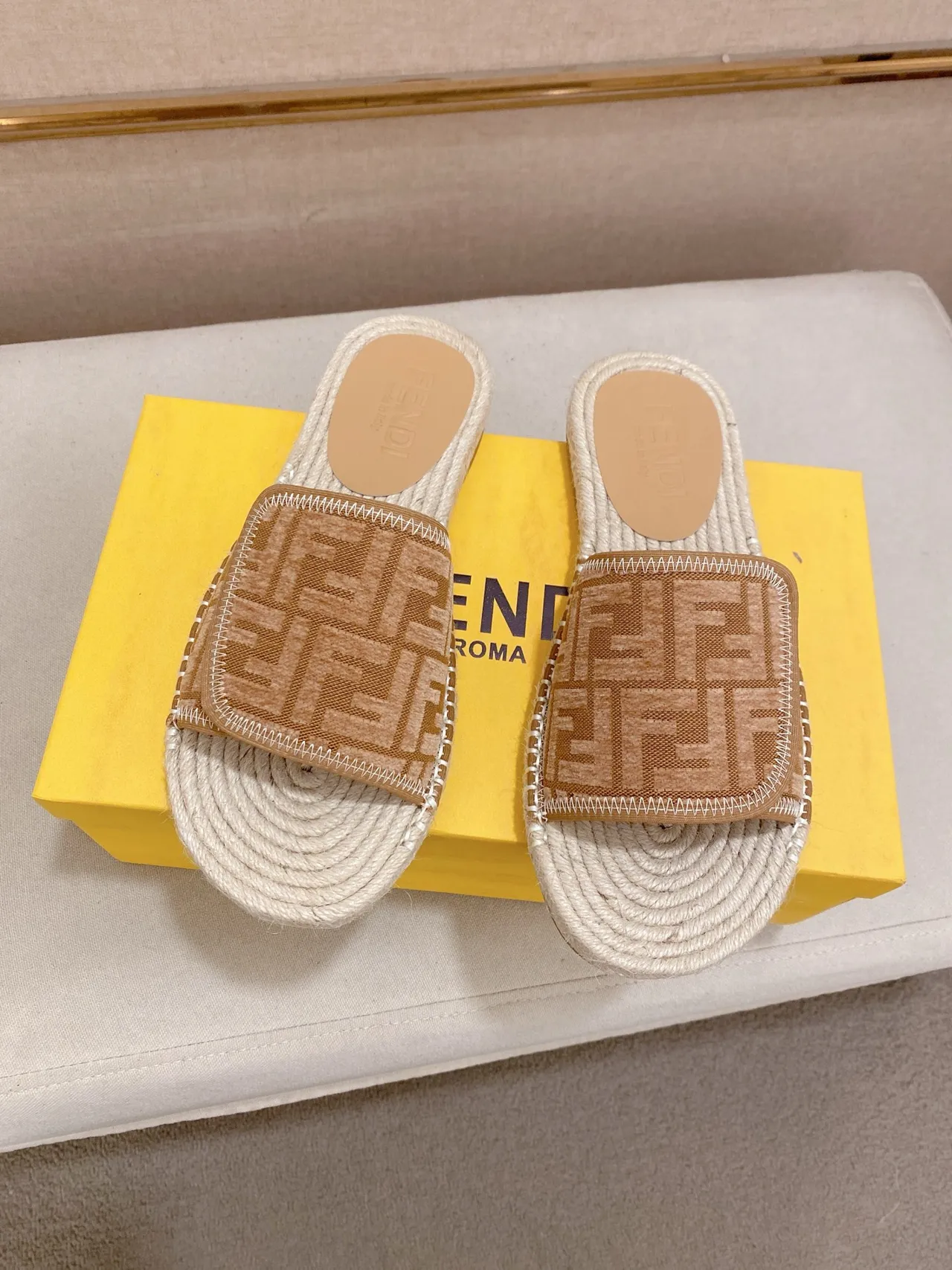 Fendi FF Logo Espadrille Slide Slippers 7