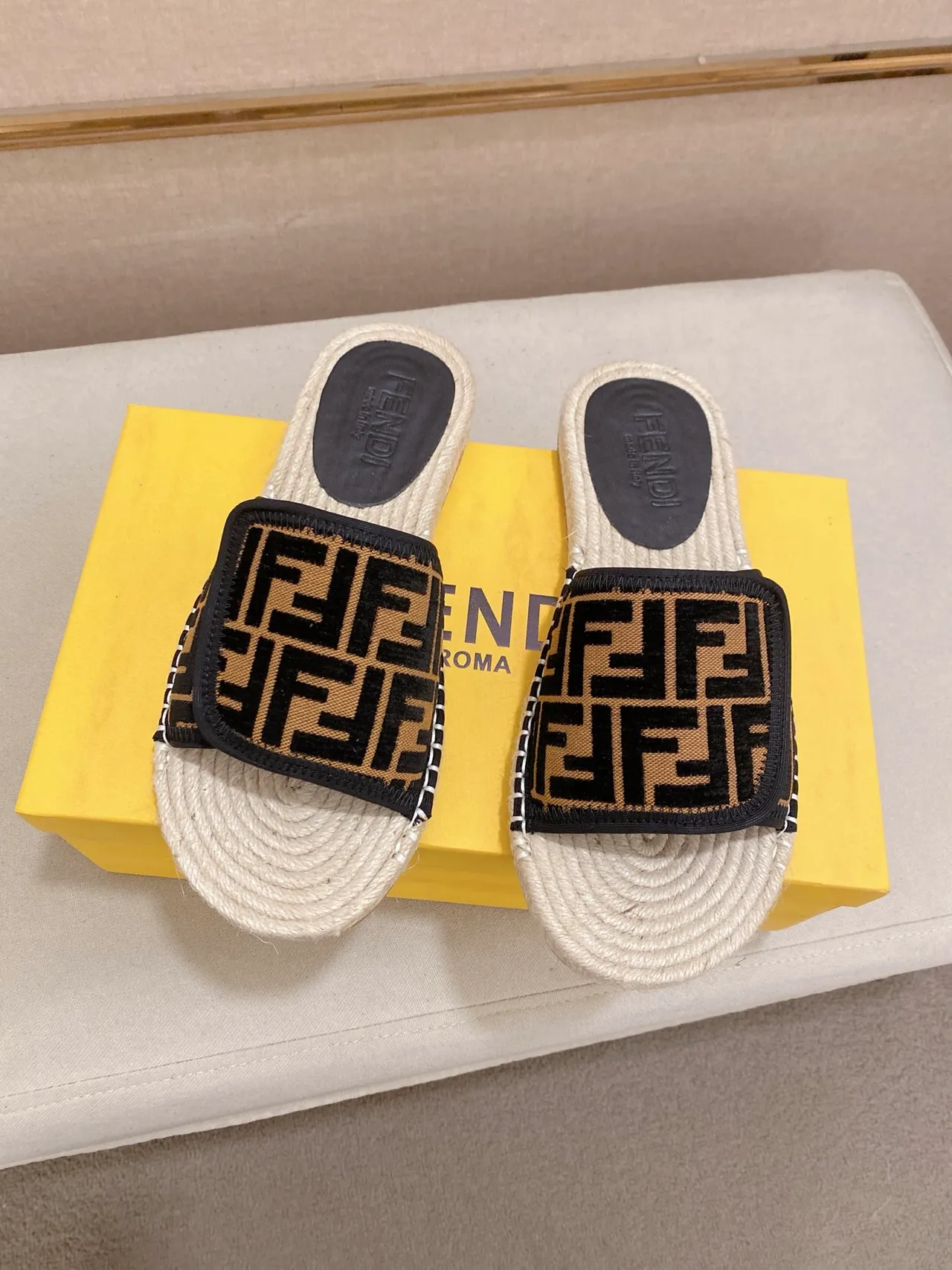 Fendi FF Logo Espadrille Slide Slippers 8