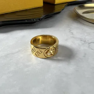 Fendi FF Logo 宽带 金色调 戒指