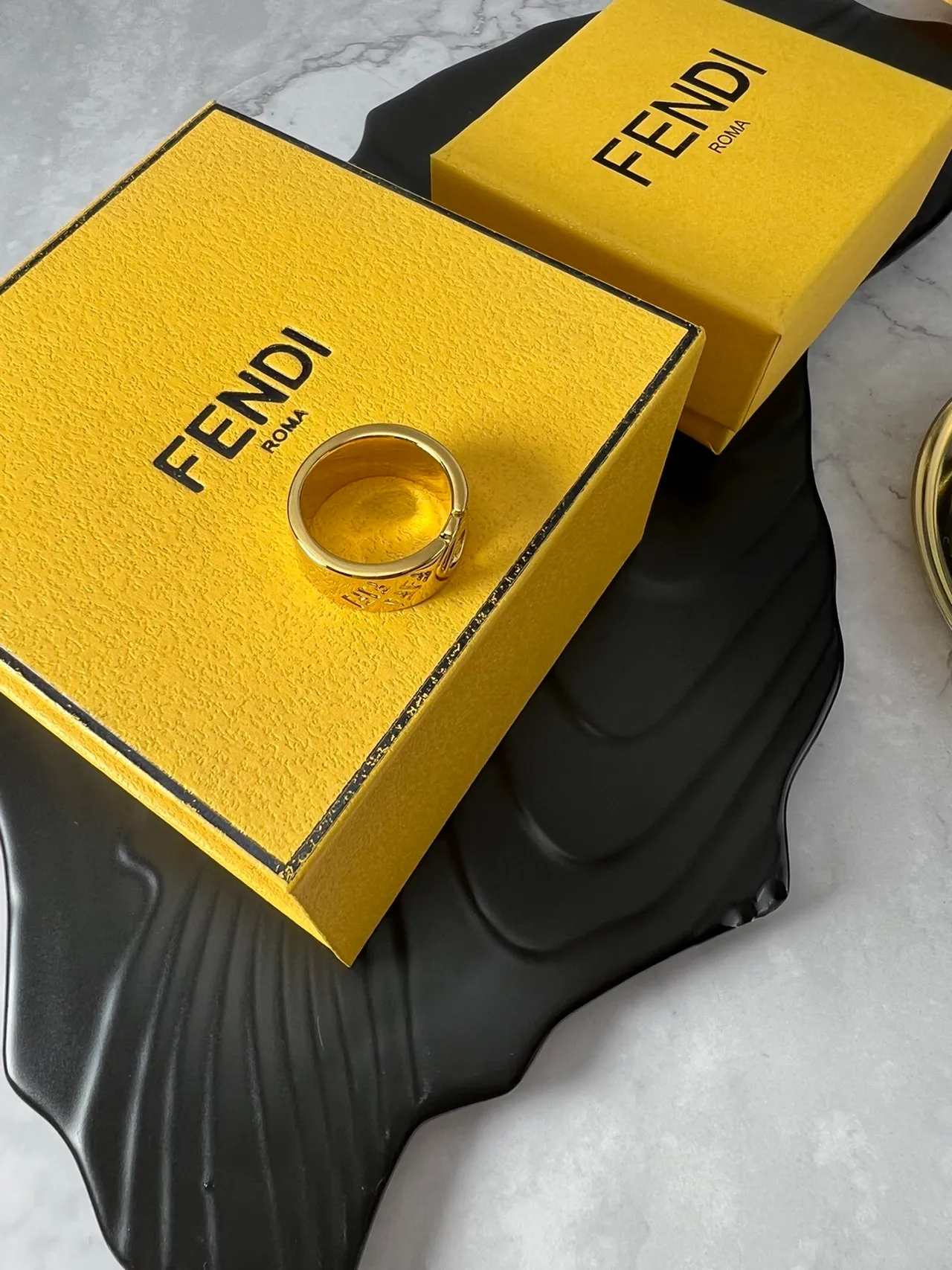 Fendi FF Logo Wide Band Gold-Tone Ring 3
