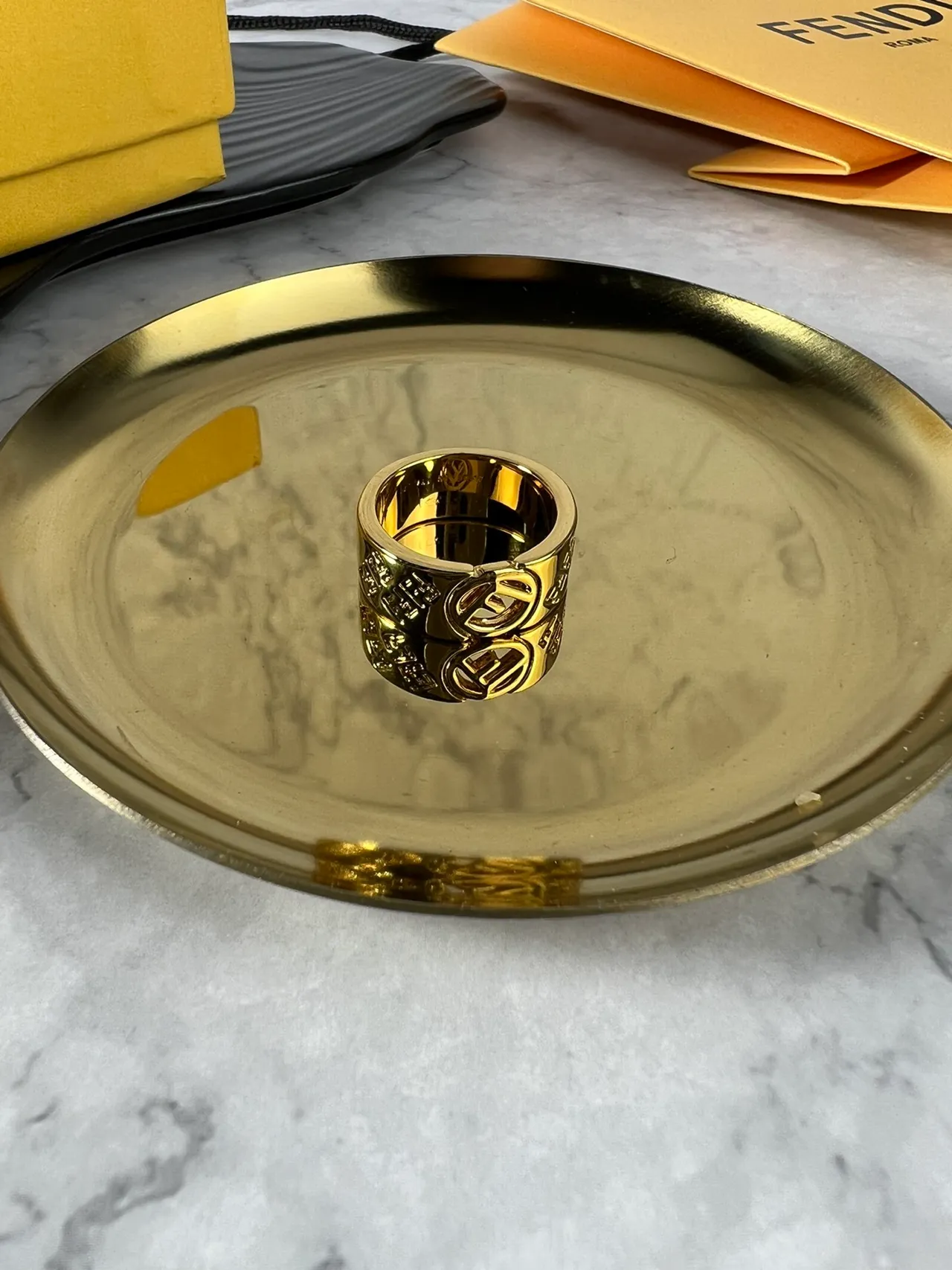 Fendi FF Logo Wide Band Gold-Tone Ring 4