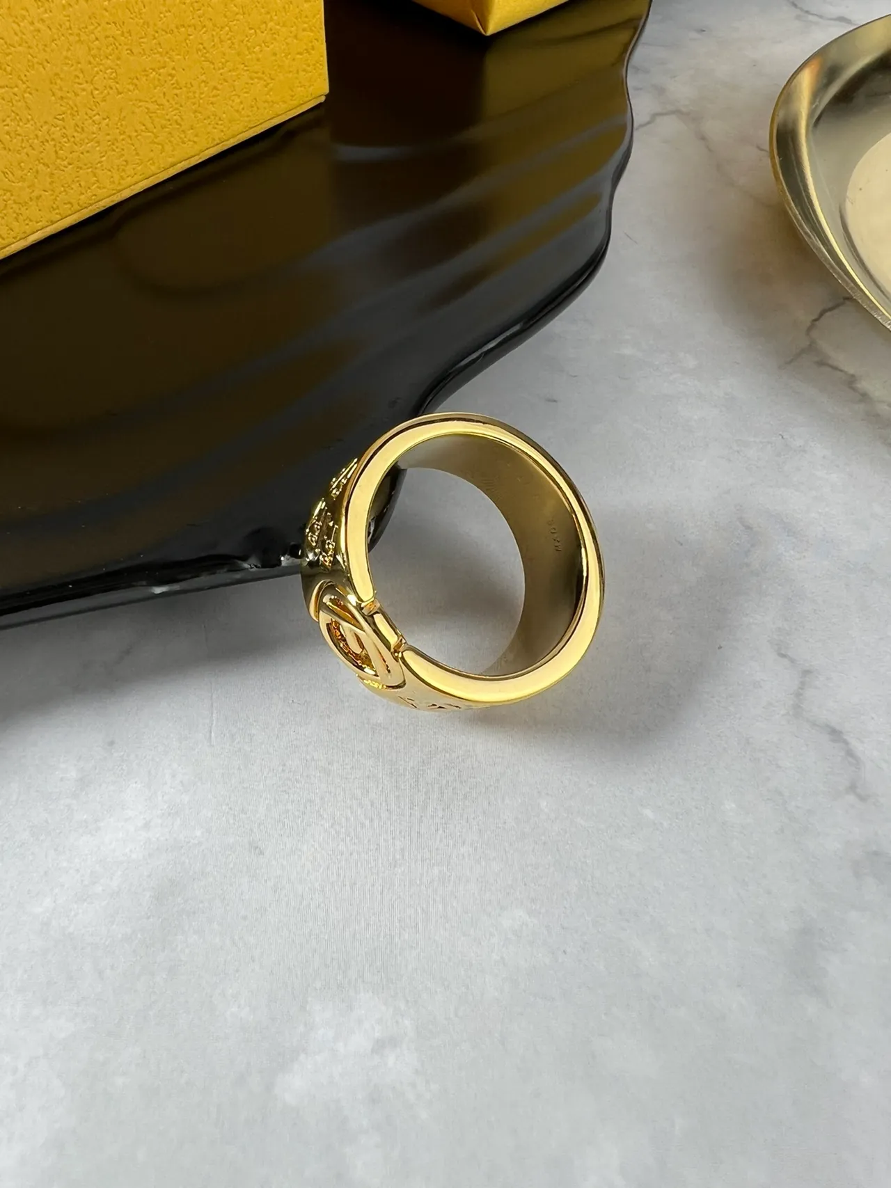 Fendi FF Logo Wide Band Gold-Tone Ring 5