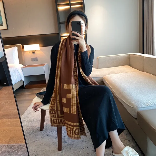 Fendi FF Monogram Brown and Beige Plaid Shawl 5