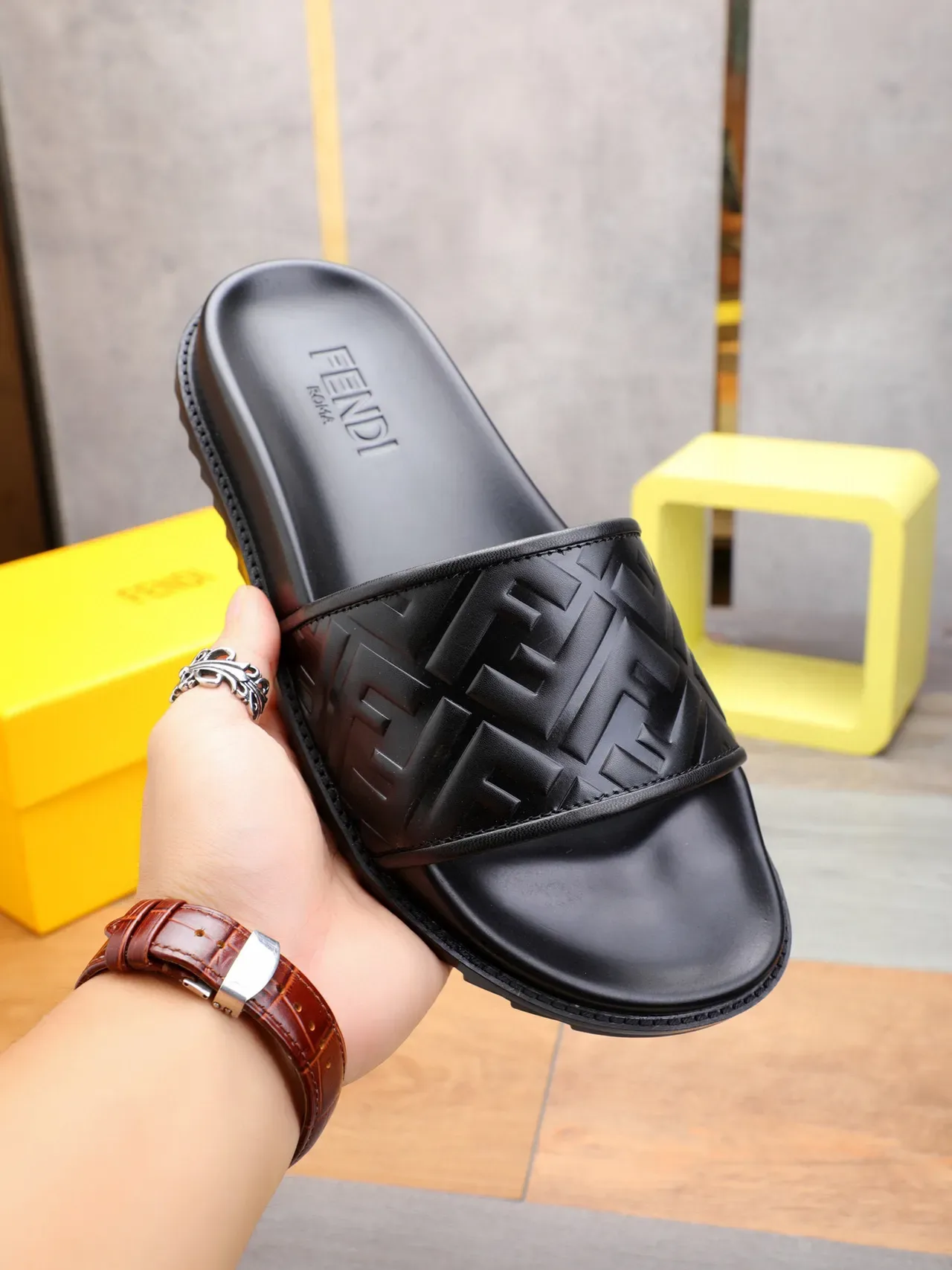 Fendi FF Slide Black Slippers 5