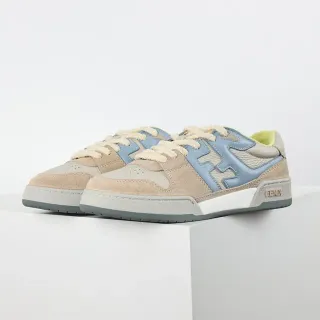 Fendi FF Sneaker Bege Azul Tênis Multicamadas De Suede E Couro Na Parte Superior Motivo Bold Overlay