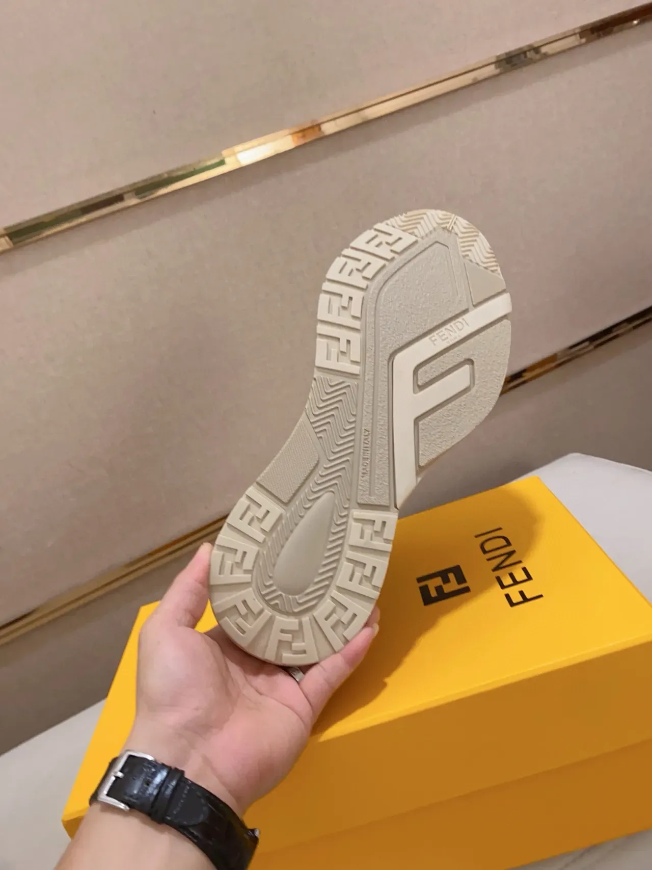 Fendi Flow Beige White Sole Layered Strap Overlays Chunky Sneakers 2